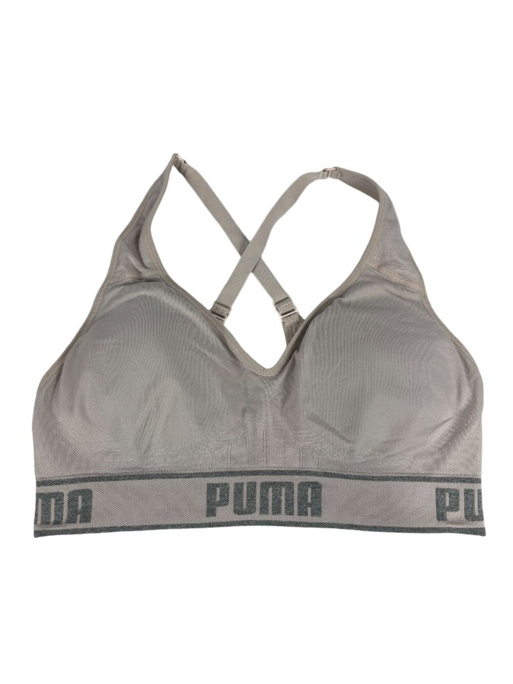 Puma Womens Sports Bra L/G Gray Crossback Low Support Nylon Blend Lined